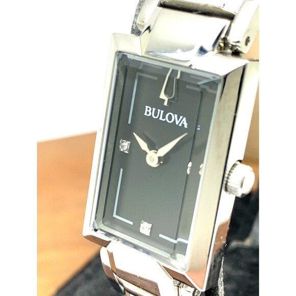 Bulova Women's Watch 96P209 Silver Tone Black Mother of Pearl Dial Diamo… - Picture 1 of 12